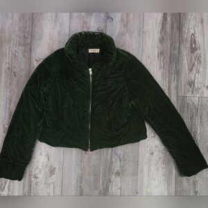 36 Point 5 Women's Olive Green Velvet Puffer Jacket